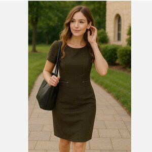 Tahari Arthur S. Levine Olive Green Pencil Dress Size 14 Career Work Office